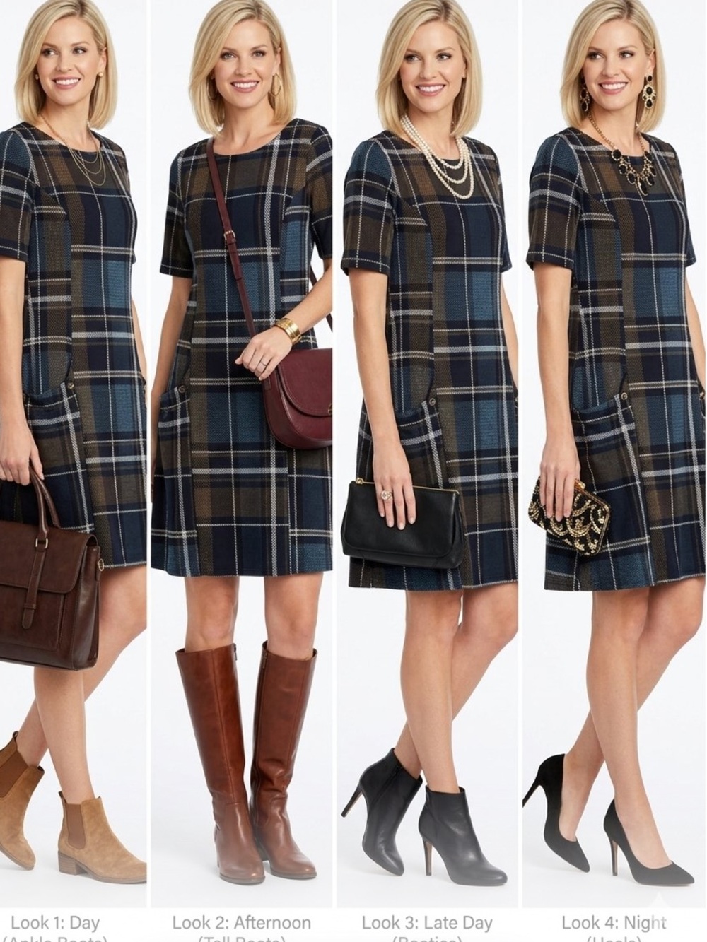 Kate & Lily Short Sleeve Plaid Shift Dress